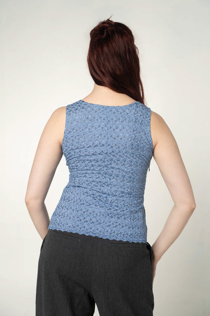 Handmade Blue Eyelet Sleeveless Top Size Medium