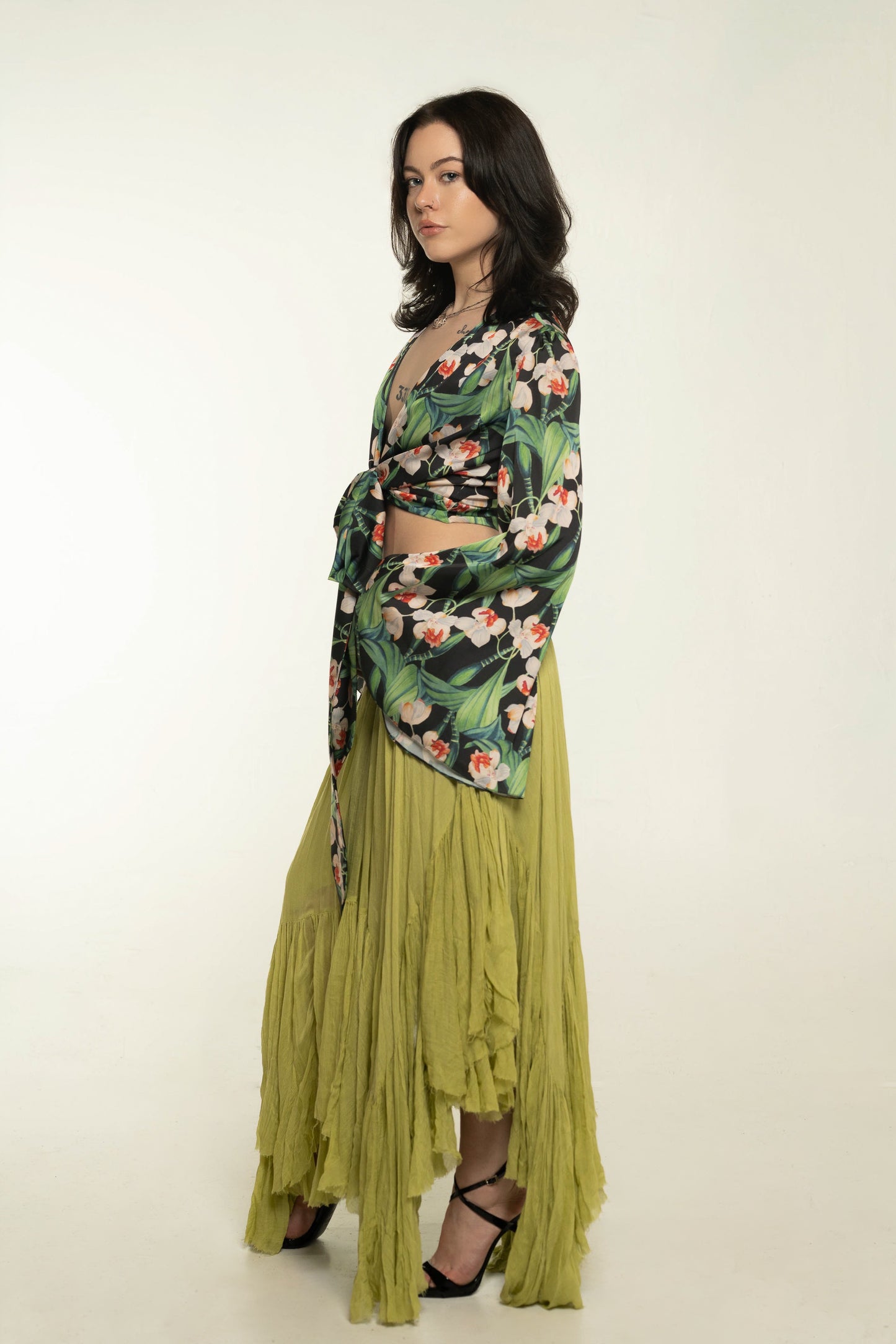 Free People Green Asymmetrical Hem Skirt Size Small/Medium