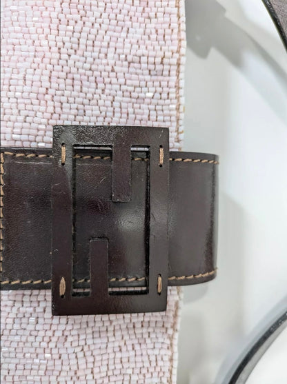 Vintage 1990s Fendi Pink Beaded Mamma Baguette Shoulder Bag