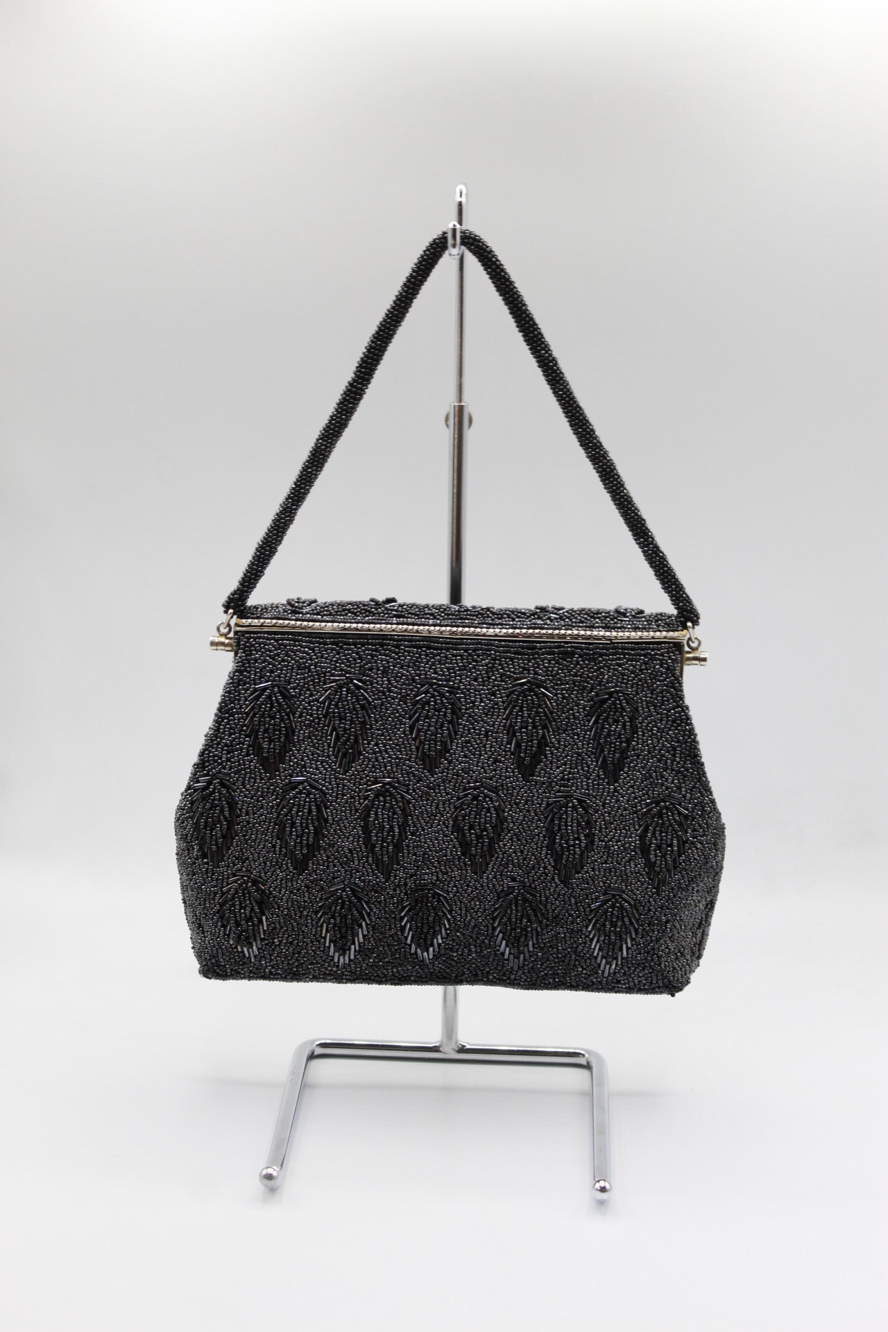 Vintage Fancy Black Bead & Silver Top Handle