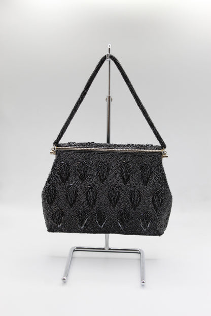 Vintage Fancy Black Bead & Silver Top Handle