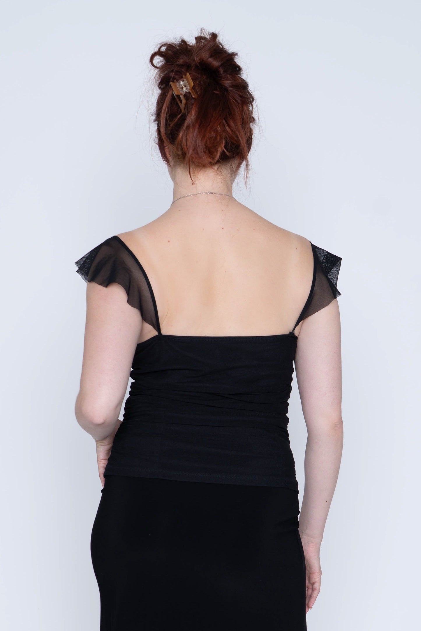 Warehouse Black Ruffle Mesh Tank Top Size L