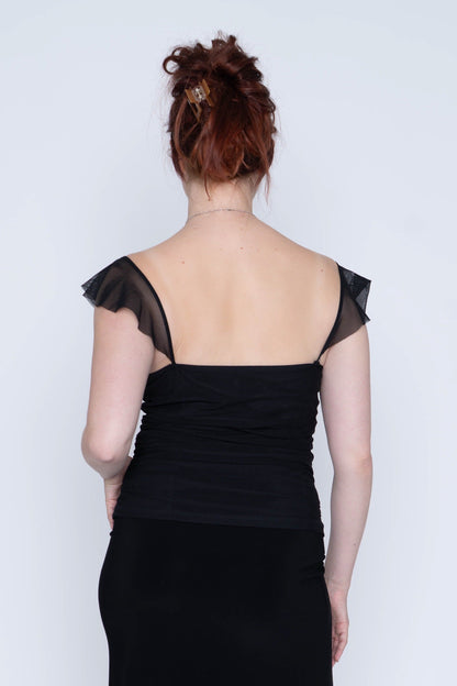 Warehouse Black Ruffle Mesh Tank Top Size L