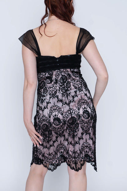 Vintage Escada Pink/Black Lace Sequin Dress