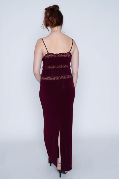 X:S Burgundy Lace Maxi Dress Size XL