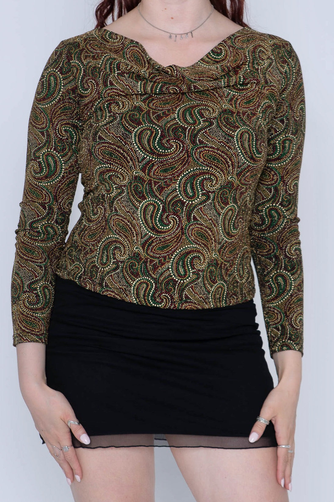 X:S Beaded Cowlneck Paisley Longsleeve Top