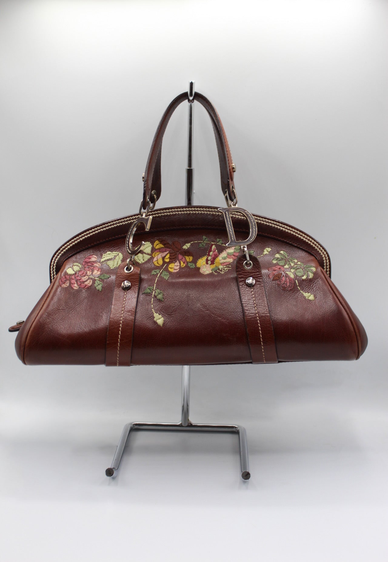 2005 Dior by John Galliano Floral Embroidered Bowler Bag