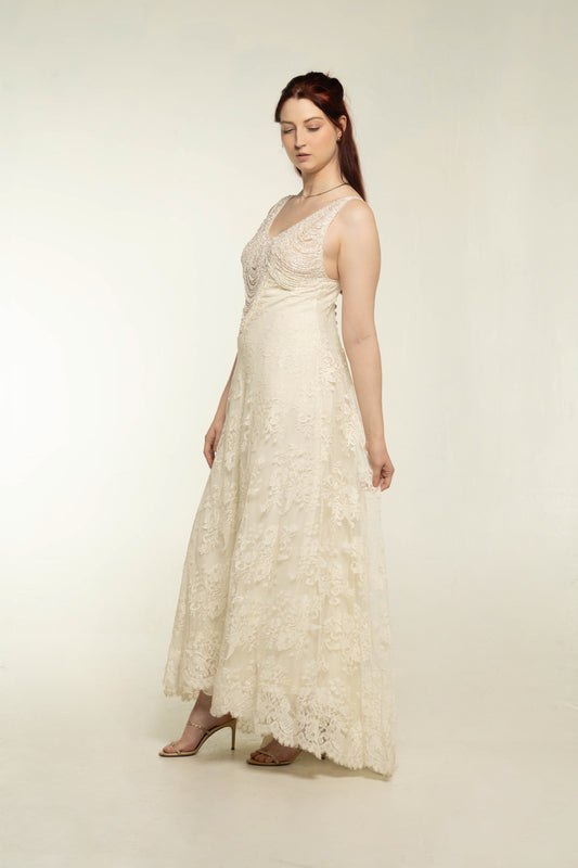 Floranna White Lace Beaded Gown Size Large