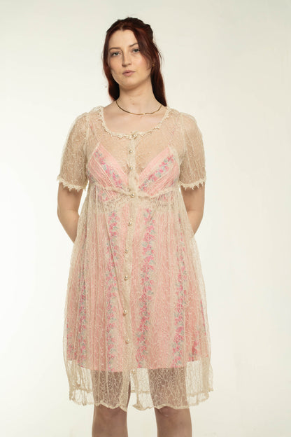 Sheer Cream Lace Babydoll Dress Size Medium
