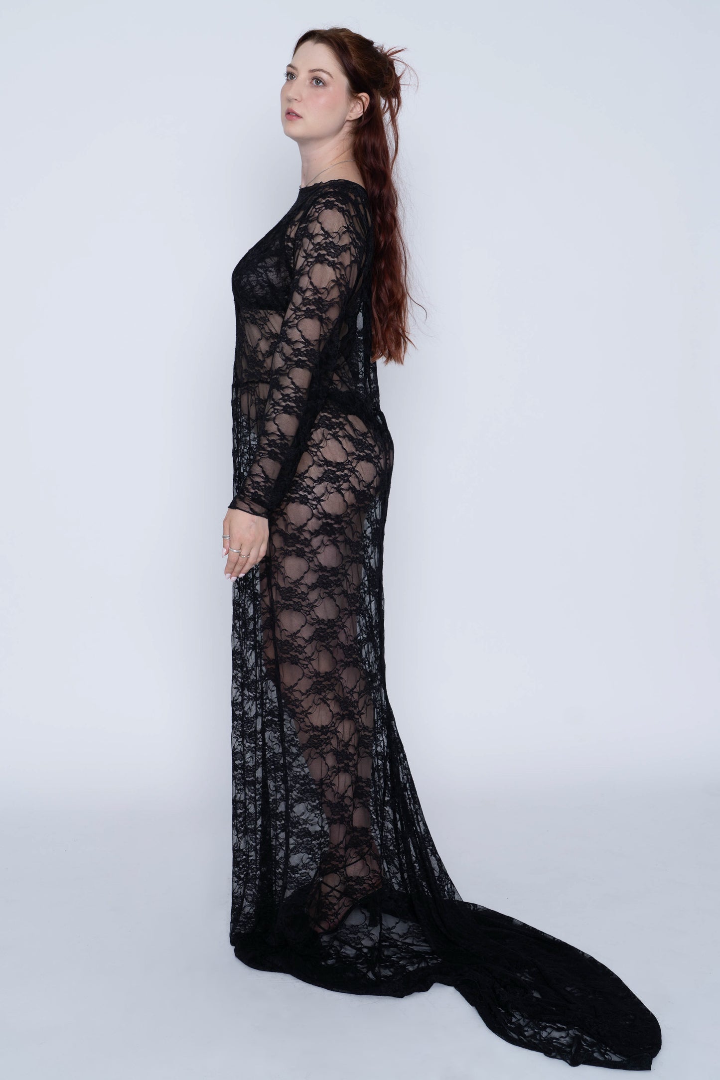 Vintage Black Sheer Lace L/S Maxi Dress