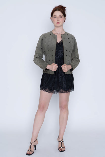 Sage Green Grommet Suede Jacket