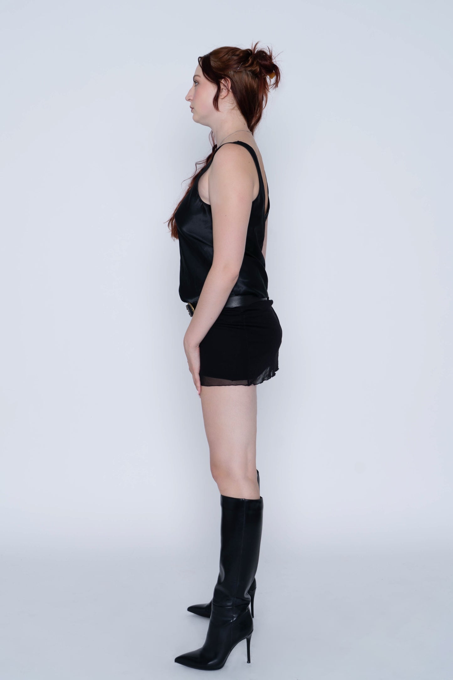 Vintage Linda Black Satin Tank Top Size L