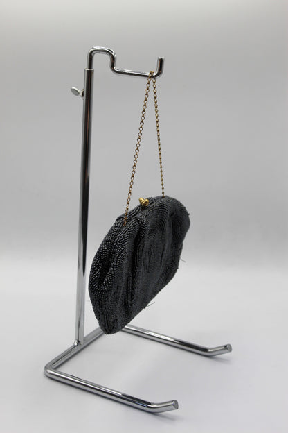 Black Bead Japanese Clutch with Chain