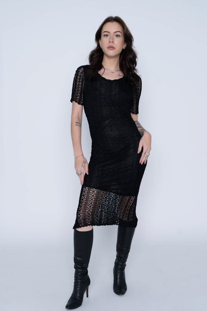 Valenti Black S/S Crochet Maxi Dress