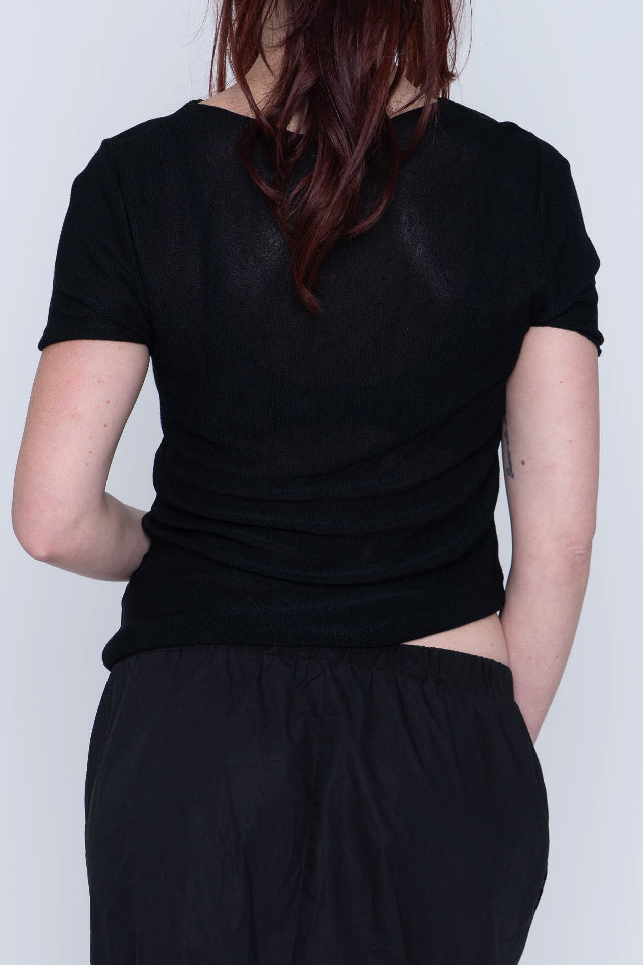 Acque Demi Black Sheer Panel S/S Top Size M