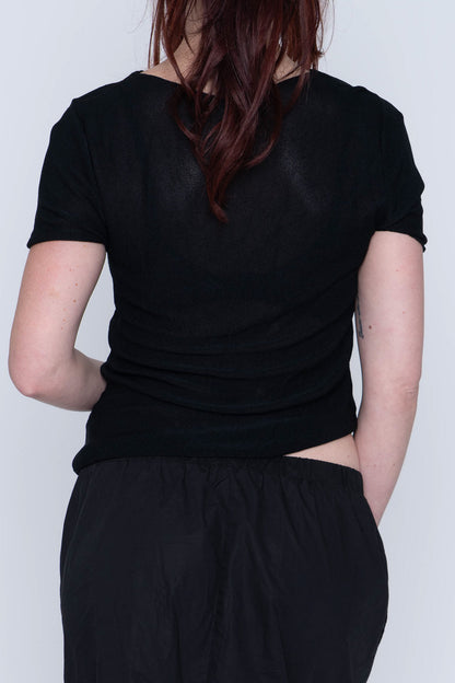 Acque Demi Black Sheer Panel S/S Top Size M