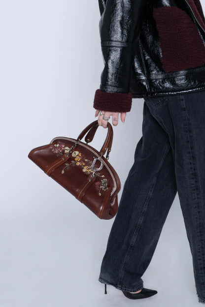2005 Dior by John Galliano Floral Embroidered Bowler Bag