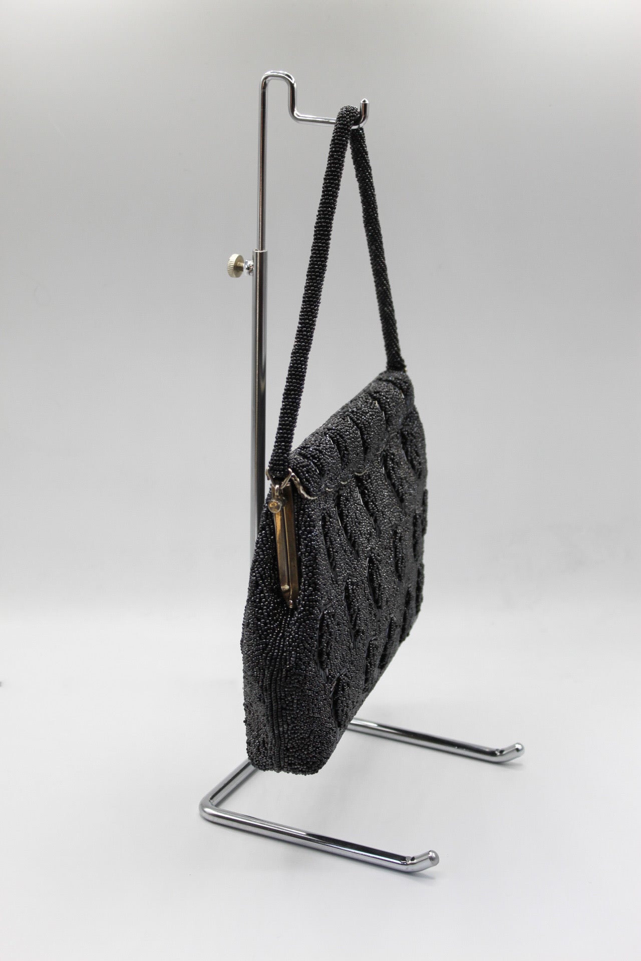 Vintage Fancy Black Bead & Silver Top Handle