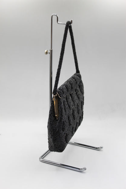 Vintage Fancy Black Bead & Silver Top Handle