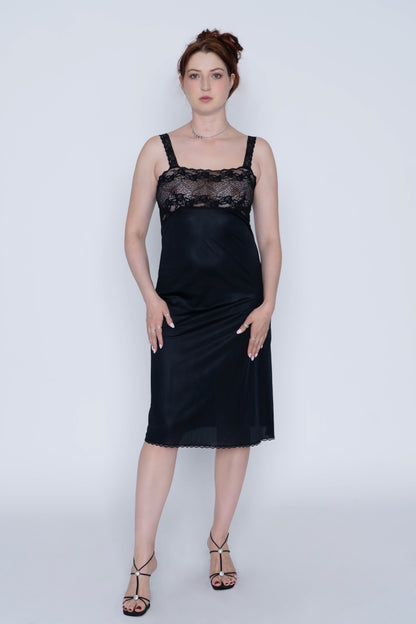 Vintage Black Lacy Midi Slip Size Medium