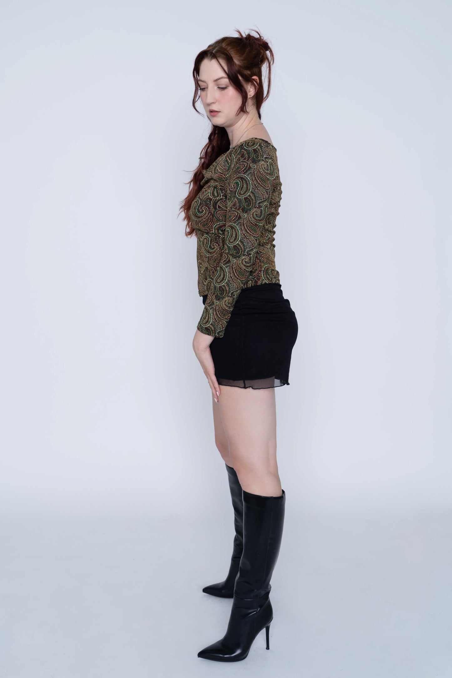 X:S Beaded Cowlneck Paisley Longsleeve Top