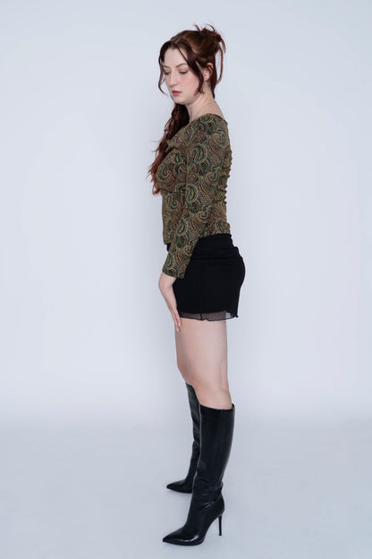 X:S Beaded Cowlneck Paisley Longsleeve Top