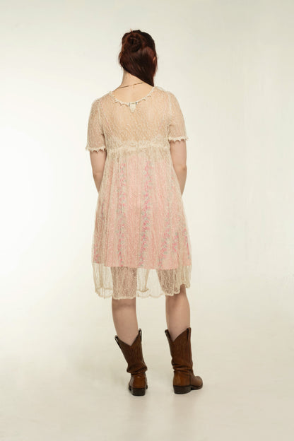 Sheer Cream Lace Babydoll Dress Size Medium