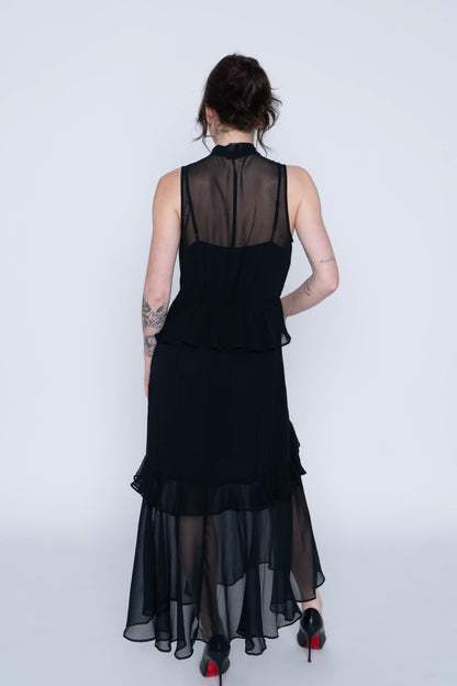 Who What Wear Black Sheer Ruffle Maxi Dress Size Small