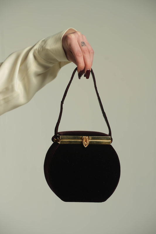 Vintage Burgundy Velvet Top Handle Bag