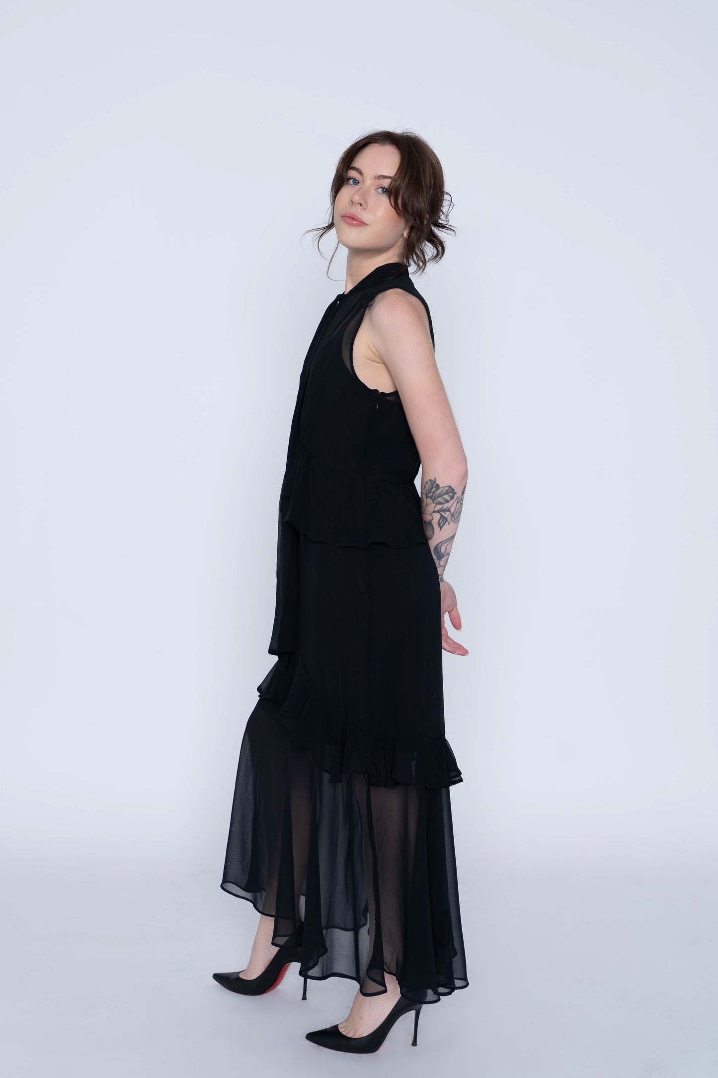 Who What Wear Black Sheer Ruffle Maxi Dress Size Small