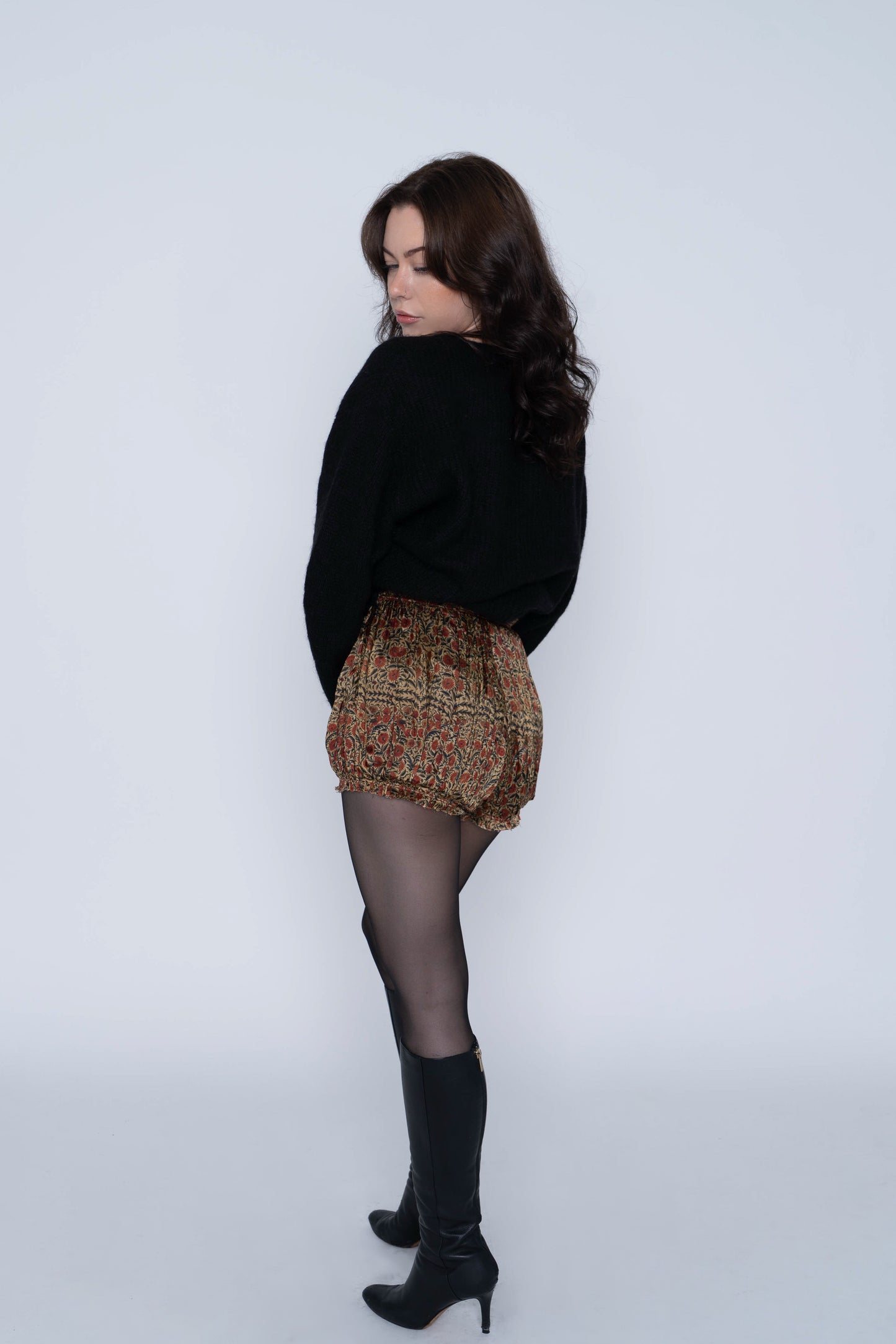 Khaite ‘Hilary’ Pleated Gold/Floral Micro Short