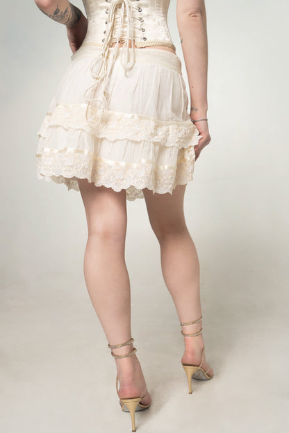 Pinko Cream Cotton/Silk Mini Skirt Size 6