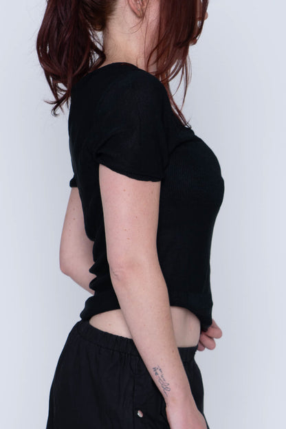 Acque Demi Black Sheer Panel S/S Top Size M