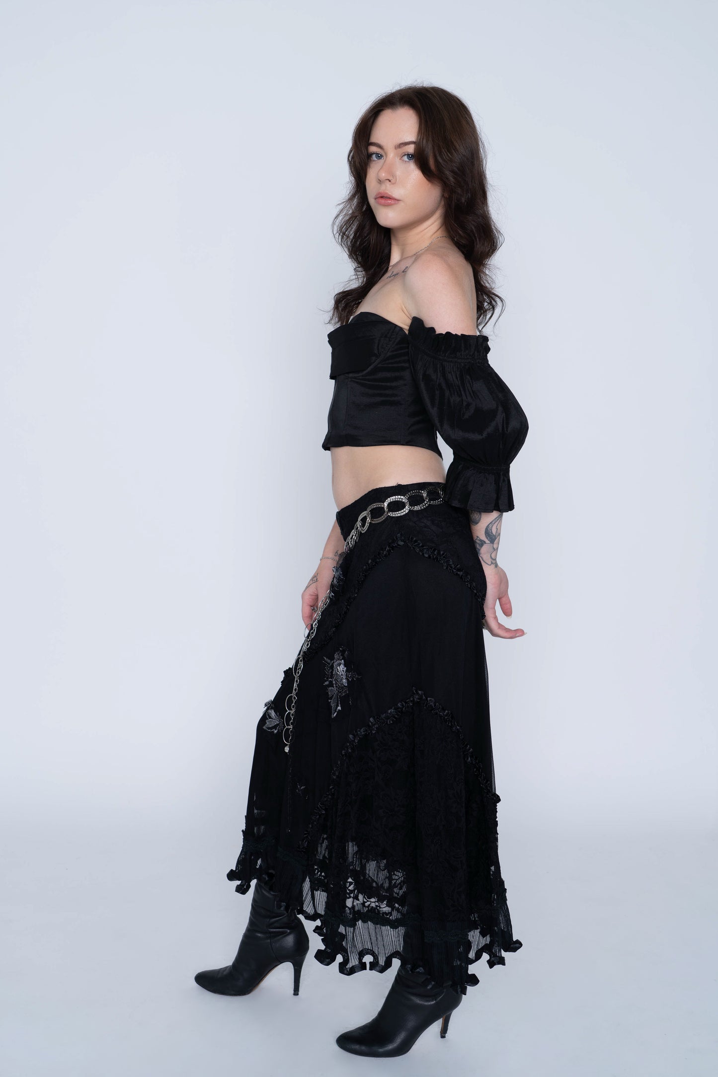 Vintage Black Lace Embellished Skirt Size Small