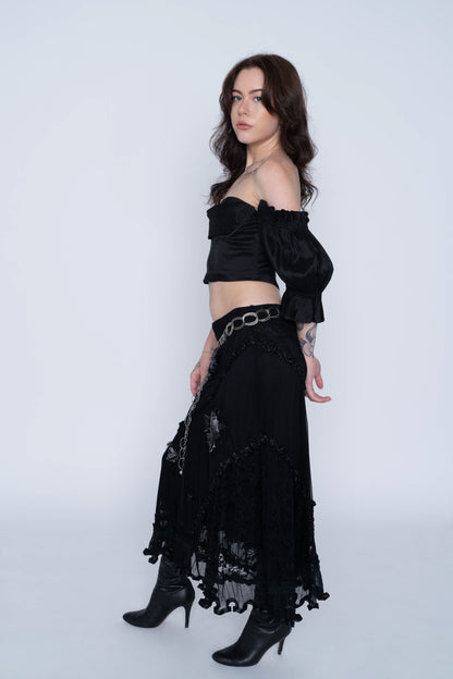 Vintage Black Lace Embellished Skirt Size Small