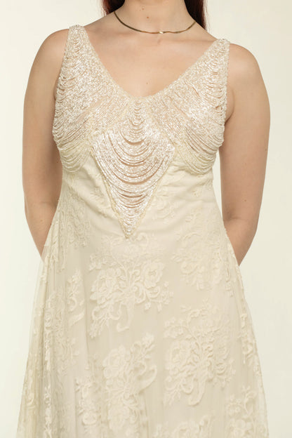 Floranna White Lace Beaded Gown Size Large