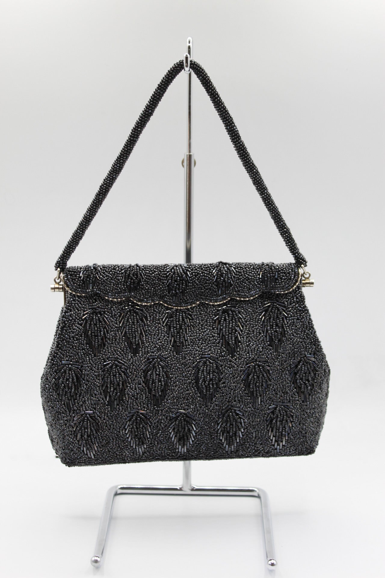 Vintage Fancy Black Bead & Silver Top Handle