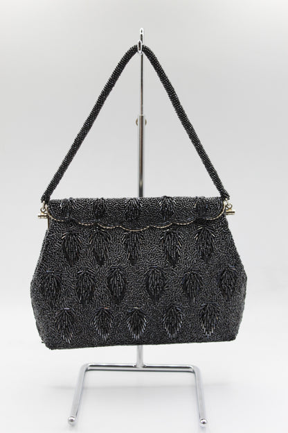 Vintage Fancy Black Bead & Silver Top Handle