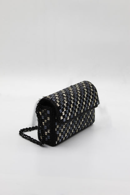 Black Beaded Mini Box Bag