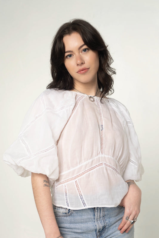 Frame Sheer White Puff Sleeve Blouse Size Small
