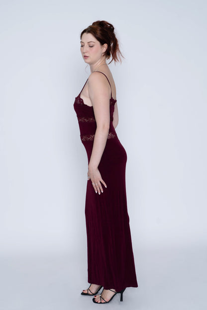 X:S Burgundy Lace Maxi Dress Size XL