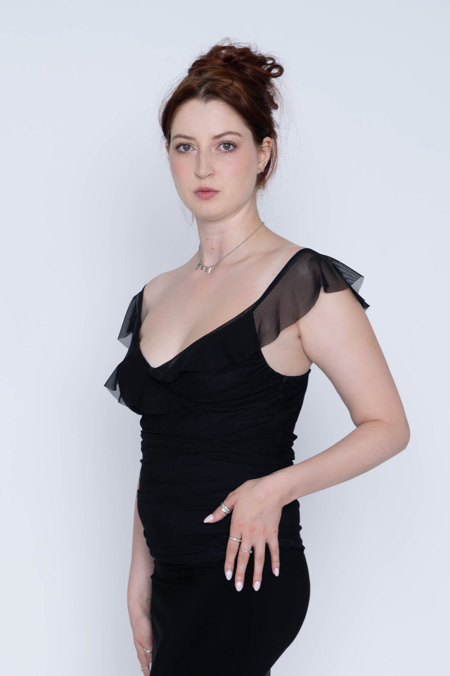 Warehouse Black Ruffle Mesh Tank Top Size L