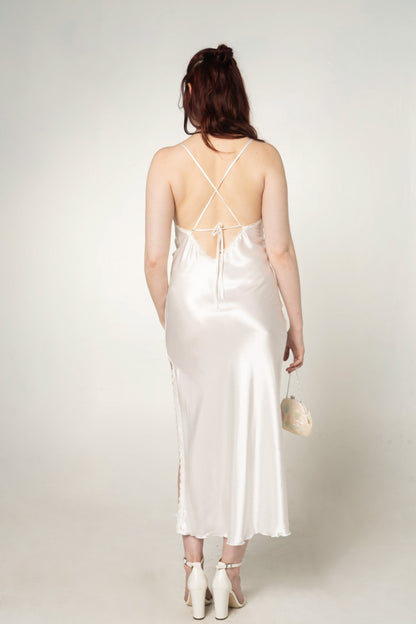 White Satin Cowl Neck Maxi Dress Size Medium / Large