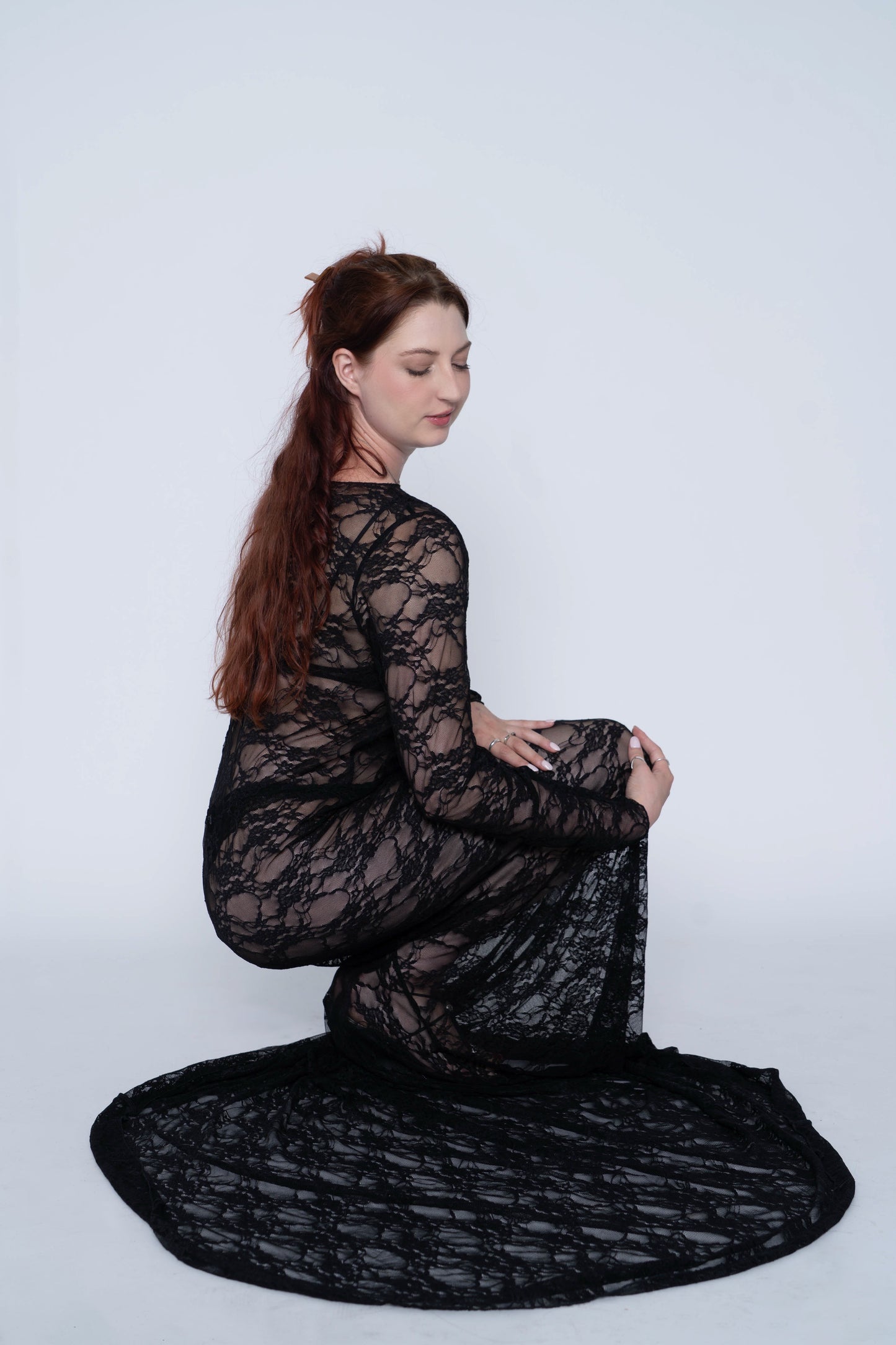 Vintage Black Sheer Lace L/S Maxi Dress