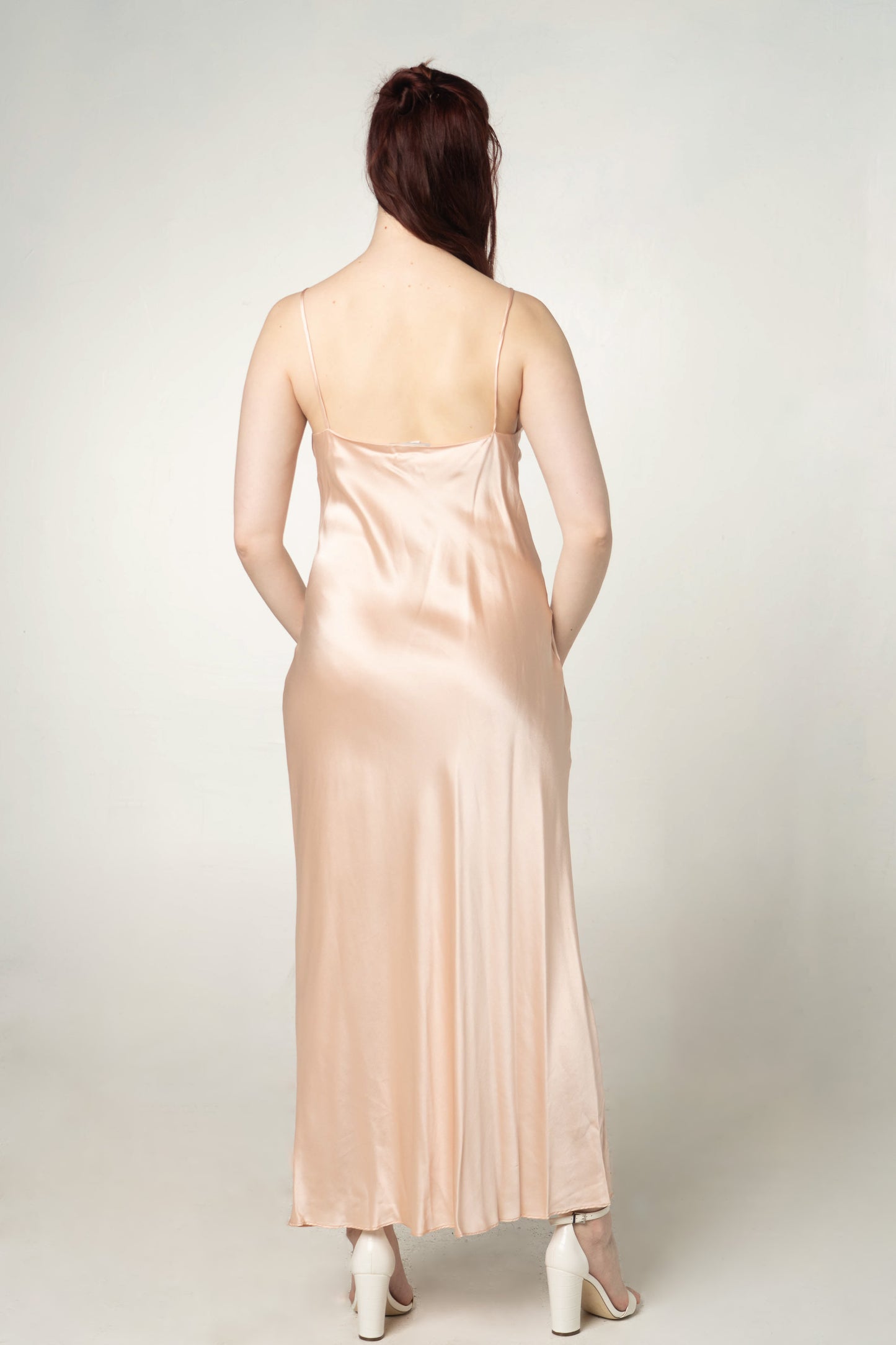 Vintage Peach Silk Maxi Slip Dress Size Medium / Large