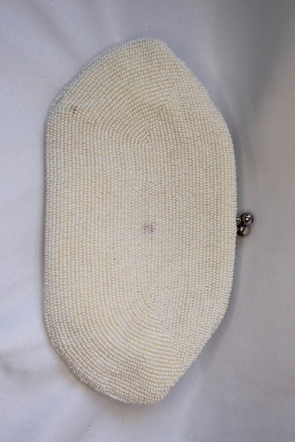 Vintage White Beaded Clutch with Gold Chain