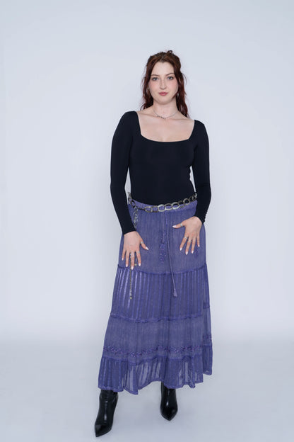 Papa Purple Embroidered Maxi Skirt Size Large