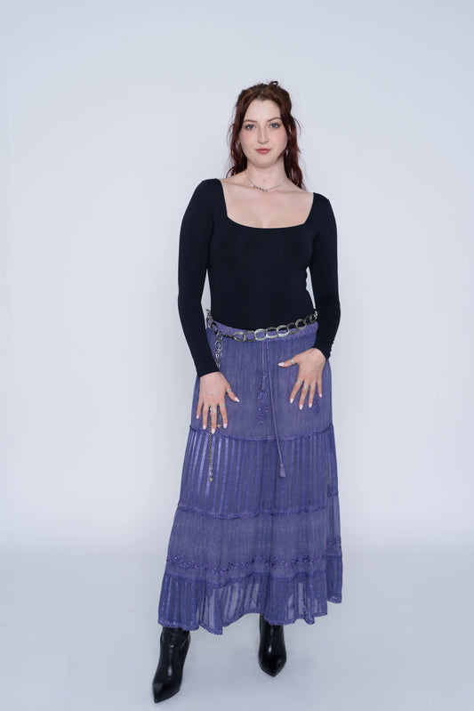Papa Purple Embroidered Maxi Skirt Size Large