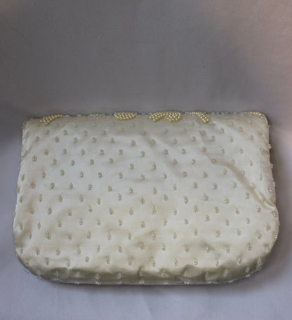 Vintage Cream Satin Beaded Crossbody Bag