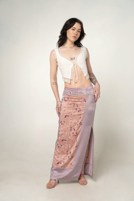 Hype Lilac Floral Embroidered Maxi Skirt Size Small